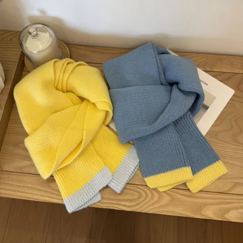 Koreanischer Stil Kontrastfarbe Gestrickter Schal Für Damen Winter Warm Dick Weich Rippenstrick Halswärmer Schal Wickel Für Studenten