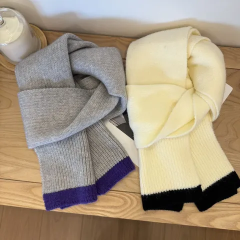 Koreanischer Stil Kontrastfarbe Gestrickter Schal Für Damen Winter Warm Dick Weich Rippenstrick Halswärmer Schal Wickel Für Studenten