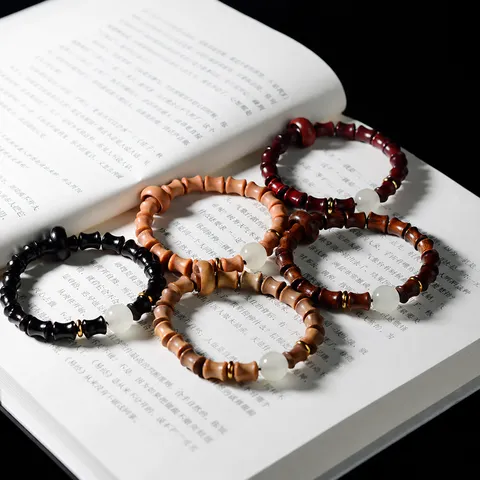 Holzperlen Armband Sandelholz Ebenholz Bambus Form Zen Buddha Meditationsperlen Retro Ethnischer Schmuck Unisex