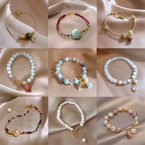 French Retro Alloy Freshwater Pearl Zirconia Bracelet Women Elegant Handmade Beaded Hand Chain Heart Bee Fish Tail Pendant Jewelry