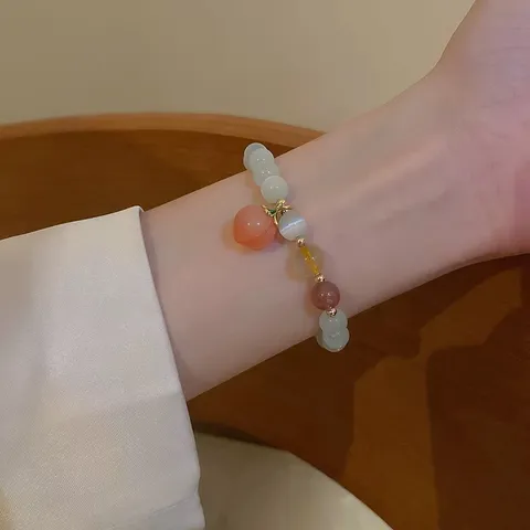 French Retro Alloy Freshwater Pearl Zirconia Bracelet Women Elegant Handmade Beaded Hand Chain Heart Bee Fish Tail Pendant Jewelry