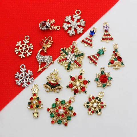 Christmas Charms Pendants Alloy Rhinestone Enamel Faux Artificial Pearl Festive Tree Snowflake Reindeer Shapes DIY Jewelry Making
