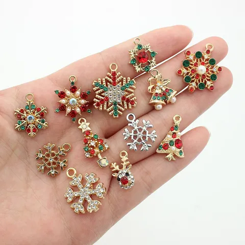 Christmas Charms Pendants Alloy Rhinestone Enamel Faux Artificial Pearl Festive Tree Snowflake Reindeer Shapes DIY Jewelry Making