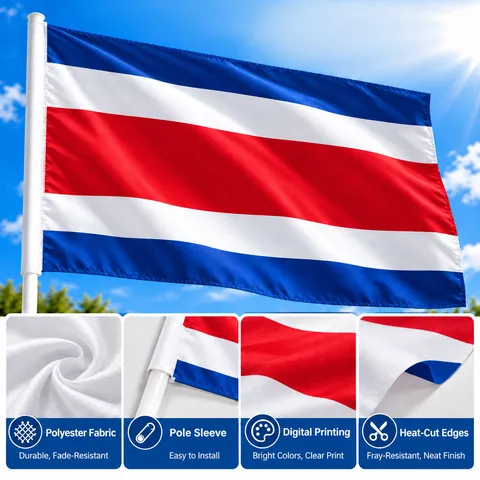 Costa Rica Nationalflagge Polyester Banner Kräftige Farben Wetterfest Innen Außen Sportveranstaltung Feier Dekoration