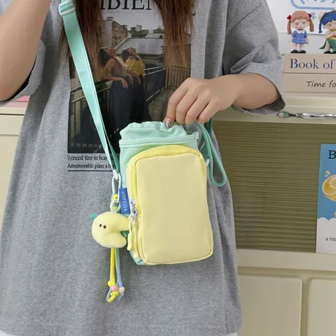 Japanischer Dopamin-Stil Mini Umhängetasche Tragbare Oxford-Gewebe Trinkflaschentasche Outdoor Sportliche Farbblock Messenger Bag Damen