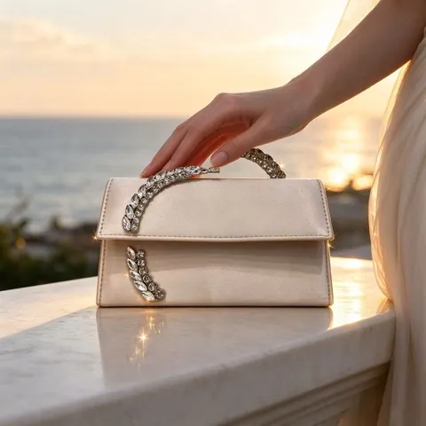Sac à Main de Soirée en Satin de Luxe Pour Femmes Avec Strass Scintillants Sac de Fête Carré Élégant Pour Robe de Mariage