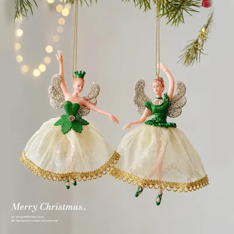 Elegant Mesh Ballet Fairy Dancing Girl Christmas Tree Hanging Ornament Plastic Glitter Ballerina Holiday Decoration Home Party Decor