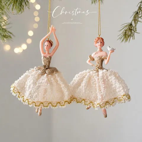 Elegant Mesh Ballet Fairy Dancing Girl Christmas Tree Hanging Ornament Plastic Glitter Ballerina Holiday Decoration Home Party Decor