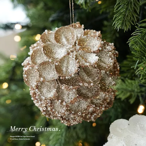Lussuosi Ciondoli di Natale in Schiuma a Forma di Pigna e Petali Glitter Strass Perla Artificiale Ornamenti per Albero di Natale
