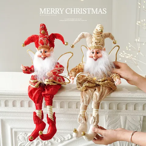 Caja de Música de Navidad de Tela Elfo de Nariz Larga Adorno Figura de Elfo con Lentejuelas Decoración de Mesa Festiva Decoración de Fiesta