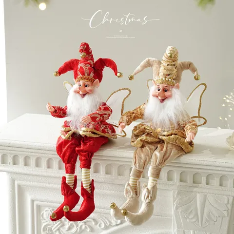Caja de Música de Navidad de Tela Elfo de Nariz Larga Adorno Figura de Elfo con Lentejuelas Decoración de Mesa Festiva Decoración de Fiesta