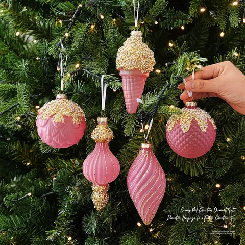 Luxury Frosted Glass Christmas Ornaments Glitter Wave Pattern Bulbous Hanging Decoration For Christmas Tree Home Party Decor Pink Gold White