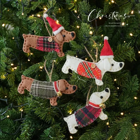 Weihnachten Dackel Hund Filz Polyester Hängeornament Festliche Plaid Weste Mit Holzknopf Glocke Dackel Geformte Weihnachtsbaum Dekoration Für Zuhause Party