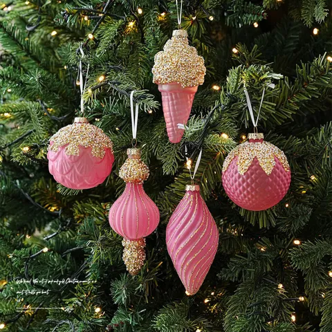 Luxury Frosted Glass Christmas Ornaments Glitter Wave Pattern Bulbous Hanging Decoration For Christmas Tree Home Party Decor Pink Gold White