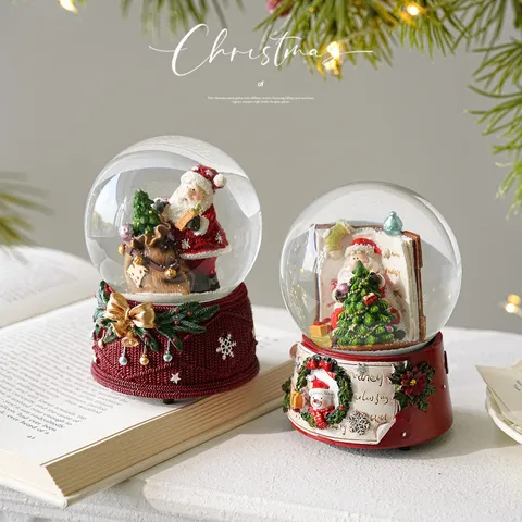 Christmas Snow Globe Music Box Resin Glass Ornament Santa Claus Reindeer Bear Desktop Decoration Festival Gift Home Decor