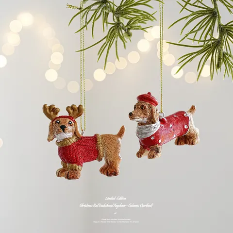 Weihnachten Harz Hund Hänger Rentier Geweih Dackel Figur Für Weihnachtsbaum Schreibtisch Party Dekoration Festliches Tier Geschenk