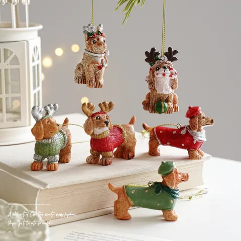 Weihnachten Harz Hund Hänger Rentier Geweih Dackel Figur Für Weihnachtsbaum Schreibtisch Party Dekoration Festliches Tier Geschenk