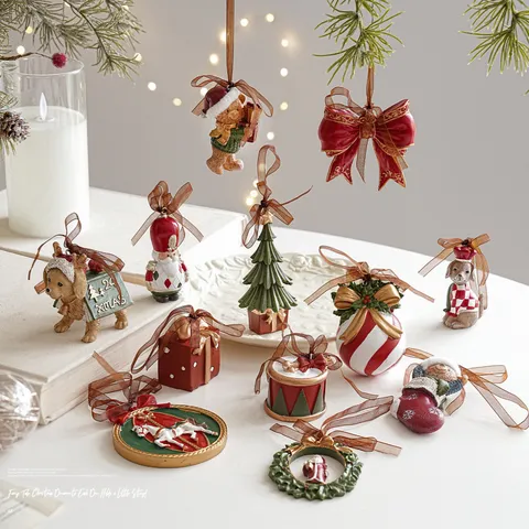Adorno Colgante de Navidad de Resina Vintage Europeo Papá Noel Caballito de Madera Soldado Cascanueces Estatua de Animal Decoración
