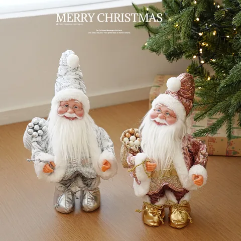 Sequin Santa Claus Music Box Mechanical Clockwork Fabric Ornament Christmas Festive Tabletop Decoration Gift For Home Party