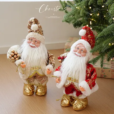 Sequin Santa Claus Music Box Mechanical Clockwork Fabric Ornament Christmas Festive Tabletop Decoration Gift For Home Party