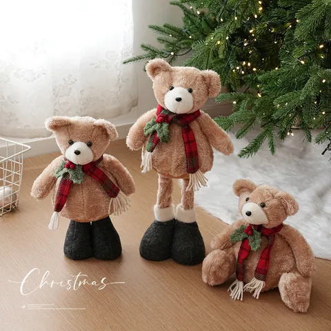 Adorno Navideño de Oso de Peluche Patas Largas Sentado de Pie Oso Decoración de Navidad Ambiente Hogar Fiesta Regalo