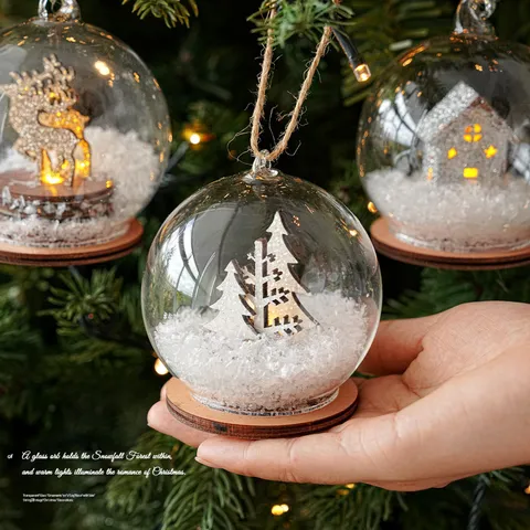 Weihnachten Leuchtende Glaskugel Hängende Dekoration Mit LED Licht Holzsockel Rentier Schneehaus Baum Xmas Tischlampe Haus Party Dekor