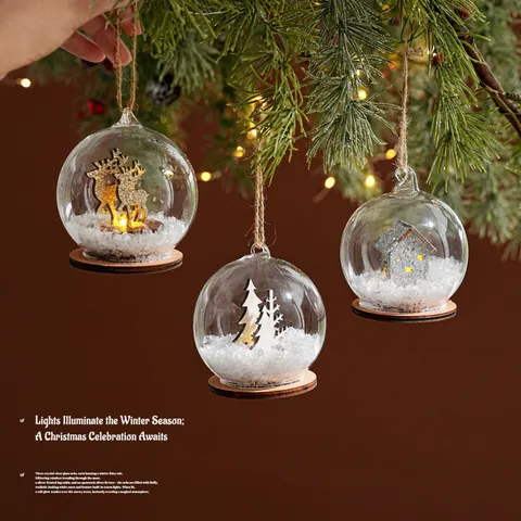 Weihnachten Leuchtende Glaskugel Hängende Dekoration Mit LED Licht Holzsockel Rentier Schneehaus Baum Xmas Tischlampe Haus Party Dekor