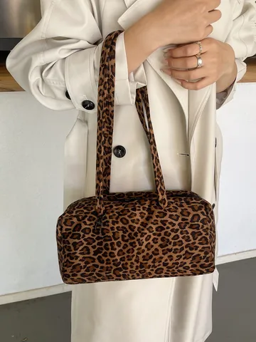 Bolso Bowling de Nailon para Mujer con Estampado de Leopardo y Lunares Gran Capacidad Bolso de Hombro Ligero Casual Moda Urbano