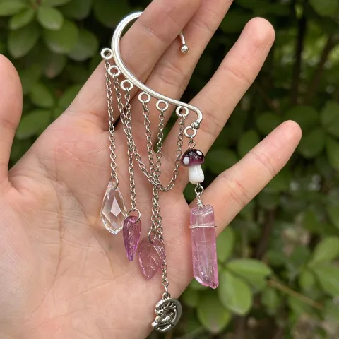 Fairy Forest Elf Ear Wrap Cuff With Tassels Chain Crystal Earring No Piercing Bohemian Cosplay Jewelry For Women 26008