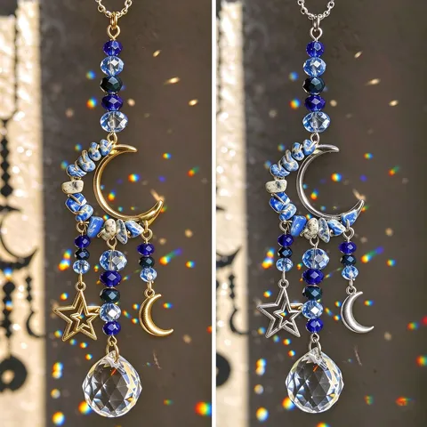 Acchiappasole Sfera di Cristallo in Lapis Lazzuri Naturale Ornamento da Appendere Pendente Stella Luna Decorazione Specchietto Auto Finestra Casa Regalo