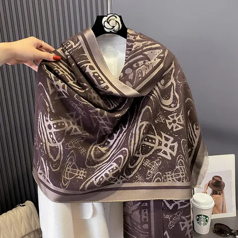 Damen Retro Planeten Totem Jacquard Dick Warm Schal Quaste Schultertuch Polyester High-End Winter Herbst Halsbedeckung Decke