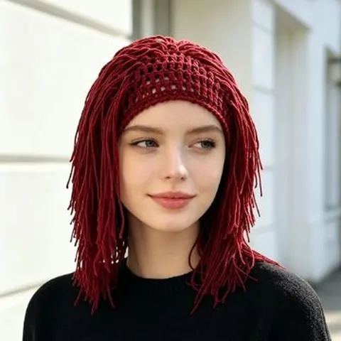 Handmade Crocheted Dreadlocks Wig Hat Polyester Tassel Knit Beanie For Halloween Party Novelty Warm Breathable Adults Hat