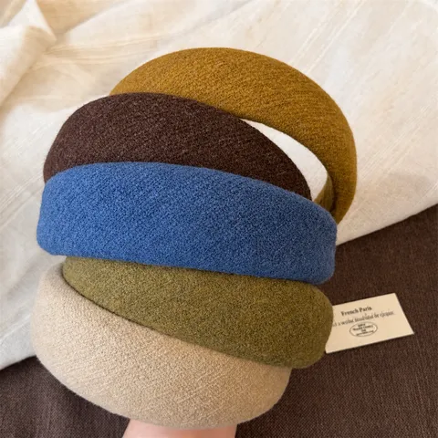 Women's Korean Style Faux Wool Sponge Padded Headband Simple Textured Solid Color Thick Hairband For Autumn Winter Elegant Hair Accessories