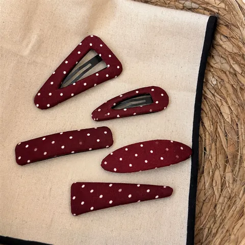 French Vintage Dark Red Polka Dot Hair Clip Elegant Fabric Wrapped Snap Clip Waterdrop Oval Geometry Hair Accessories For Women