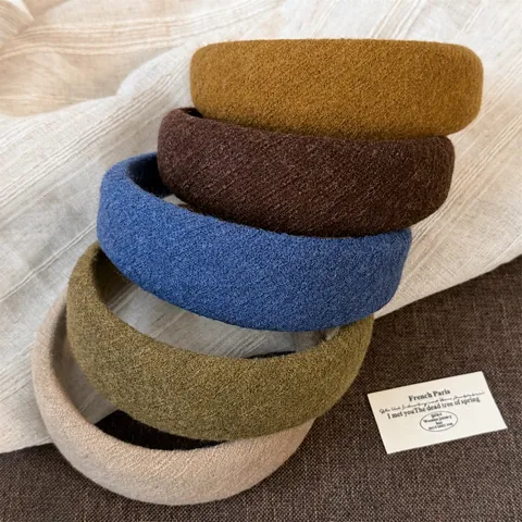 Women's Korean Style Faux Wool Sponge Padded Headband Simple Textured Solid Color Thick Hairband For Autumn Winter Elegant Hair Accessories