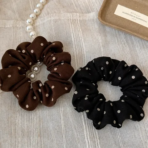 Polka Dot Napped Knit Scrunchie Hair Tie For Women Autumn Winter Soft Fabric Ponytail Holder Hair Accessories