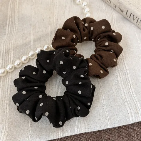 Polka Dot Napped Knit Scrunchie Hair Tie For Women Autumn Winter Soft Fabric Ponytail Holder Hair Accessories