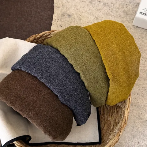 Women Autumn Winter Wide Faux Woolen Headband Korean Style Solid Color Thickened High Top Hair Band Fashion Hair Accessories
