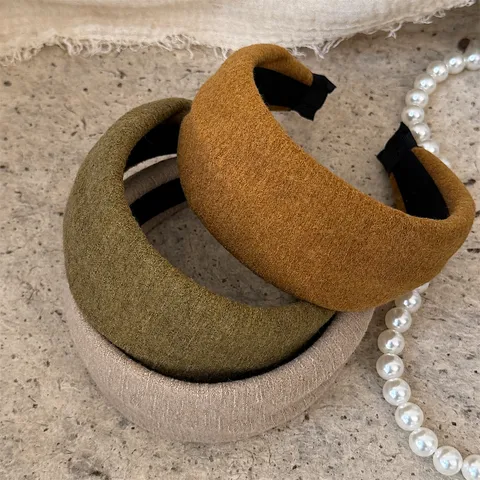 Korean Style Textured Imitation Wool Wide Headband For Women Autumn Winter Fashion Solid Color Warm Hair Hoop Elegant Hair Accessories