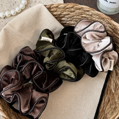 French Vintage Velvet Scrunchies For Women Handmade Piping Design Autumn Winter Hair Ties Large Soft Hair Ropes Accessories