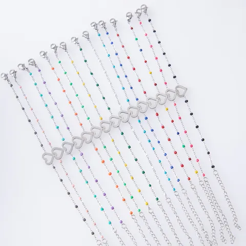 10mm Hart Holle Hanger Roestvrij Stalen Armband Emaille Kleurrijke Kralen Druppel Olie Ketting Dopamine Mode Sieraden Vrouwen Enkelbandje Taille Ketting
