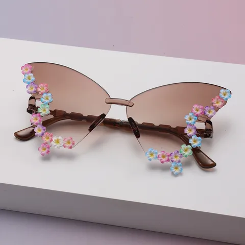 Schmetterling Strass Sonnenbrille Für Damen Herren Rahmenlose Schmetterlingsform Farbverlauf Linse Mode Brillen Party Urlaub Sonnenbrille