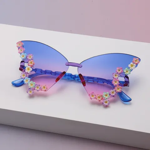 Schmetterling Strass Sonnenbrille Für Damen Herren Rahmenlose Schmetterlingsform Farbverlauf Linse Mode Brillen Party Urlaub Sonnenbrille