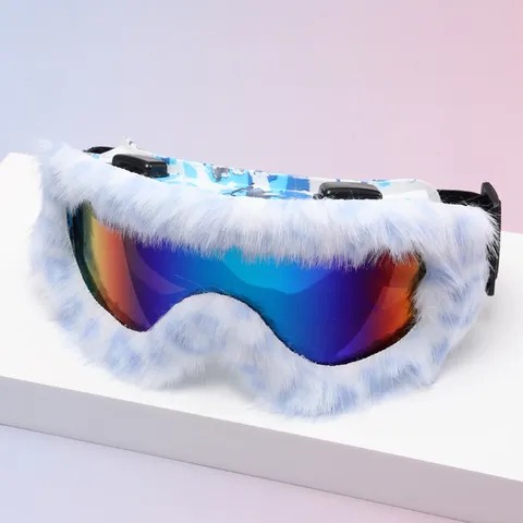 Women Fashion Faux Fur Trim Sunglasses Trendy Cat Eye Plush Goggles Outdoor Winter Windproof Eyewear For Party Casual Decoration