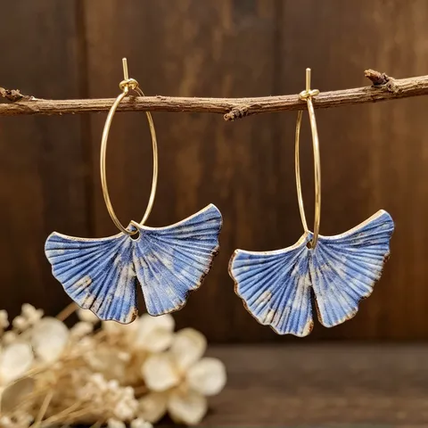 Pendientes de Aro con Gota de Hoja de Ginkgo Azul Retro para Mujer Aleación Ecológica Estilo Mori Artístico Joyería Vintage