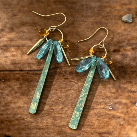 Pendientes Colgantes de Libélula con Cuentas Hechos a Mano Vintage para Mujer Pendientes de Aleación de Insectos Boho Joyería de Cuentas Azules