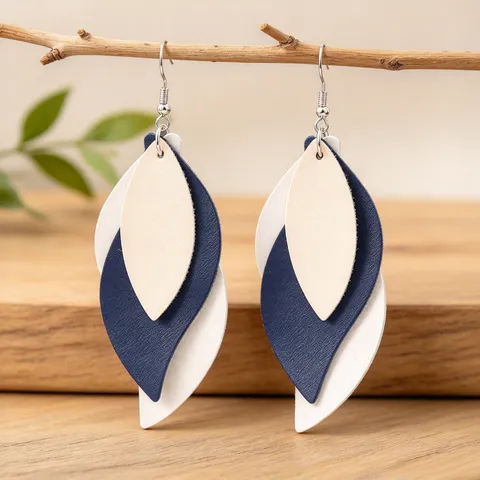 Pendientes Colgantes de Cuero de Varias Capas Estilo Bohemio para Mujer Hoja de Sauce Empalme en Forma de S Joyería Regalo