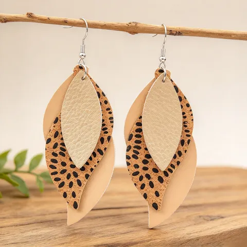 Pendientes Colgantes de Cuero de Varias Capas Estilo Bohemio para Mujer Hoja de Sauce Empalme en Forma de S Joyería Regalo