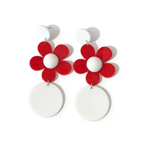 Vintage Colorful Acrylic Sunflower Drop Earrings For Women Stainless Steel Post Exaggerated Floral Disc Earrings Retro Fashion Jewelry