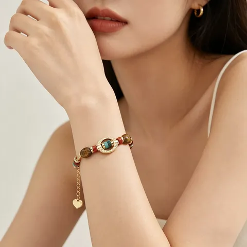 Collana Bracciale In Pietra Naturale Occhio Di Tigre Paesaggio In Stile Cinese Per Donna Gioielli Con Ciondolo A Cuore In Acciaio Inossidabile